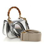 Boarded Dyana Lux Calfskin Mini Bamboo 1947 Top Handle Bag Silver