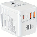 "30W GaN Travel Adapter – 4-Port Charger with EU/UK/US/AU Plugs"
