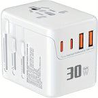 "30W GaN Travel Adapter – 4-Port Charger with EU/UK/US/AU Plugs"