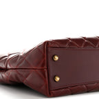 Glazed Calfskin Quilted Small Gold Bar Tote Red