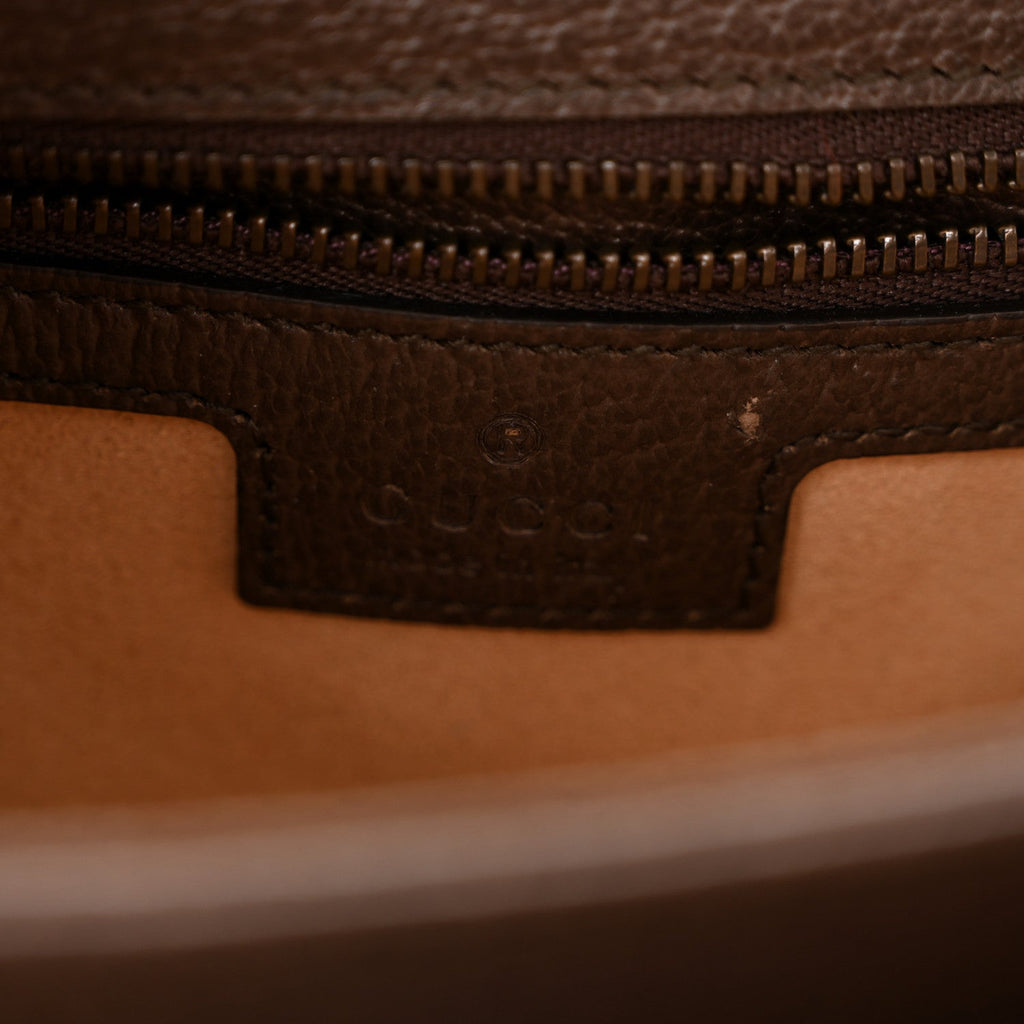 GG Supreme Monogram Textured Dollar Calfskin Web Small Ophidia Padlock Top Handle Bag Beige Ebony New Acero