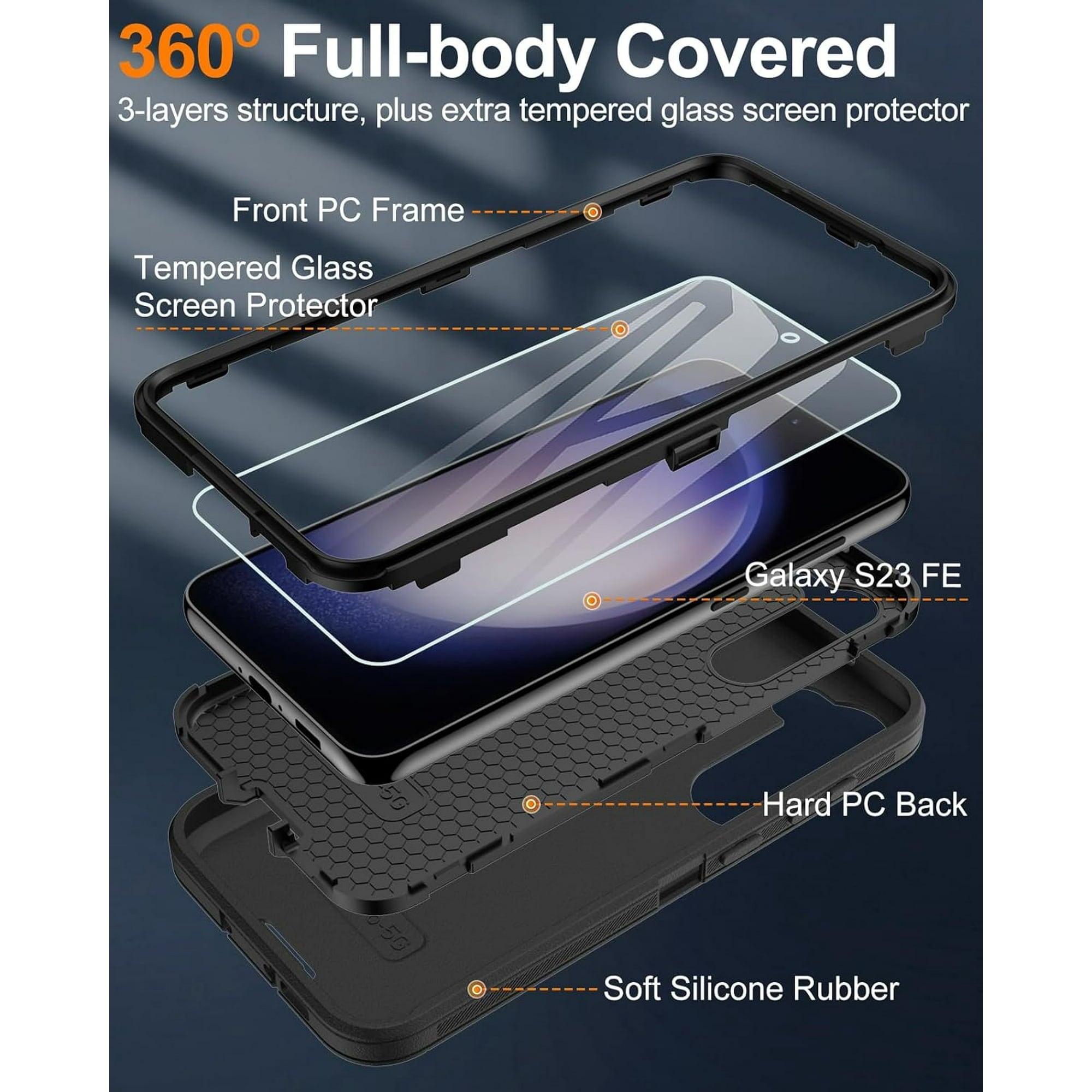 Entronix Bundle Compatible with Galaxy S22 Ultra - Heavy Duty Case & 2 Clear Screen Protectors
