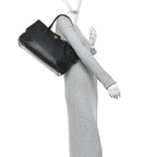 Calfskin Cerf Executive Shopper Tote Black