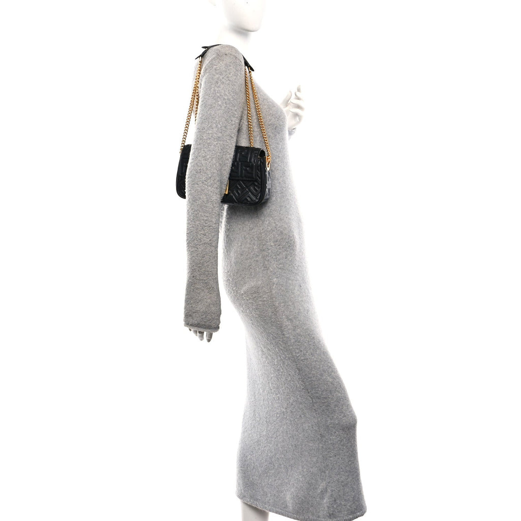 Nappa Small FF Embossed Midi Chain Baguette Black