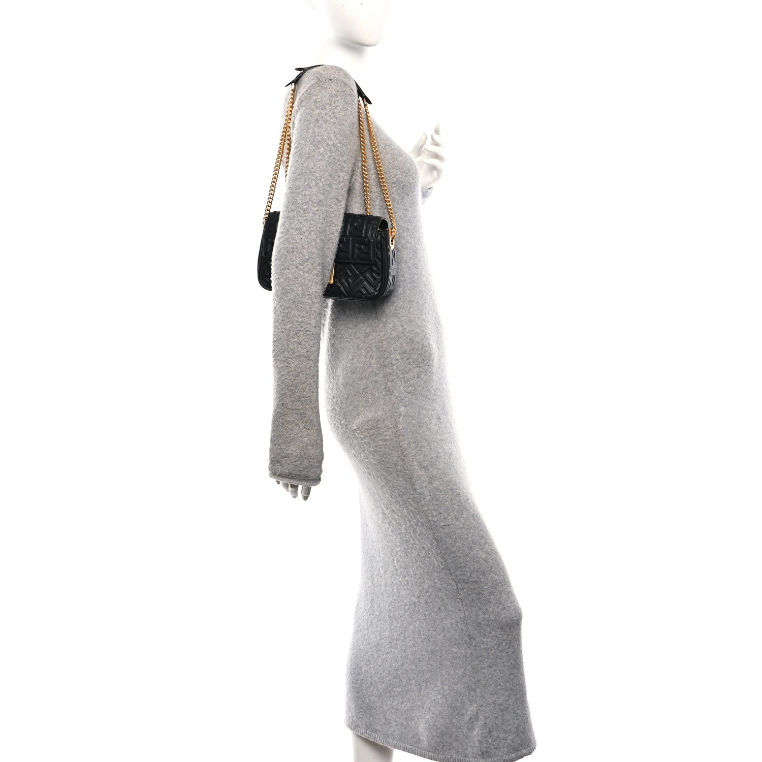 Nappa Small FF Embossed Midi Chain Baguette Black