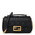 Nappa Small FF Embossed Midi Chain Baguette Black