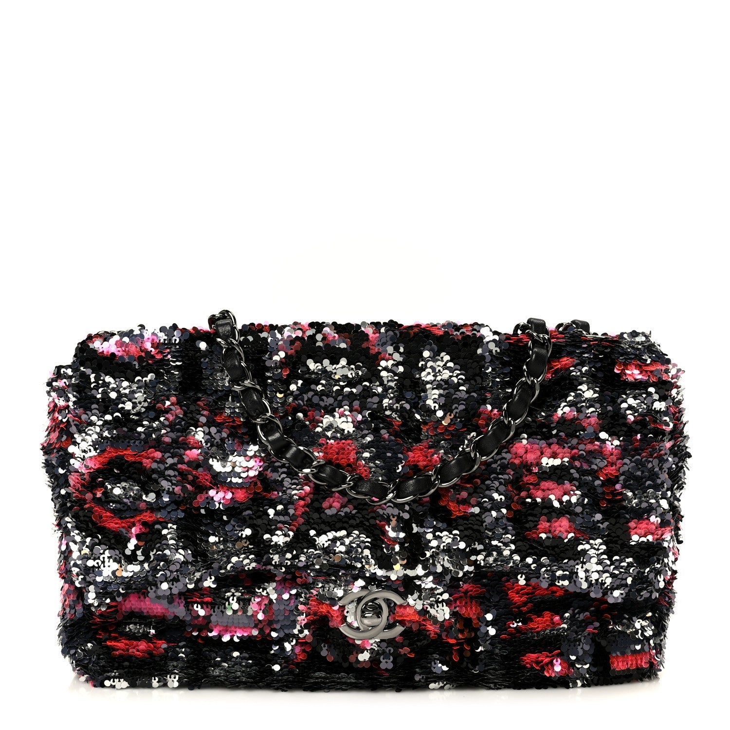 Sequin Logo Single Flap Pink Silver Black