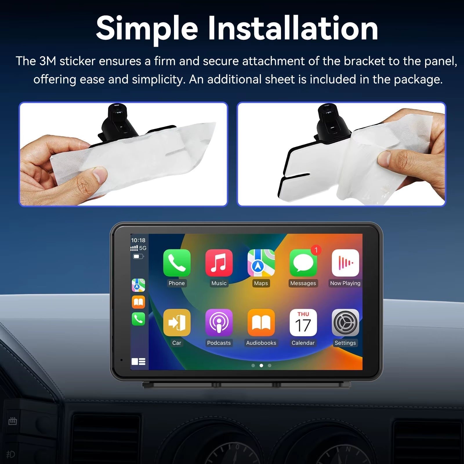 10-Inch Touchscreen Car Audio Receiver with CarPlay and Android Auto Support, Portable Wireless Display