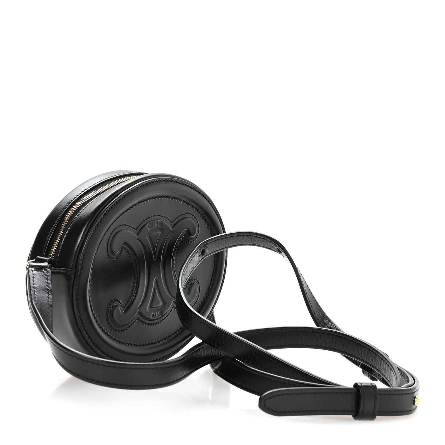 Smooth Calfskin Cuir Small Triomphe Oval Crossbody Purse Black