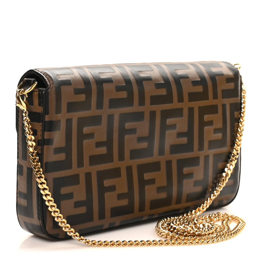 Vitello Soft F is Fendi Bi-Color FF 1974 Embossed Envelope Wallet On Chain with Pouches Maya Black