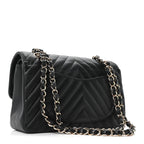 Caviar Chevron Quilted Small Double Flap Black