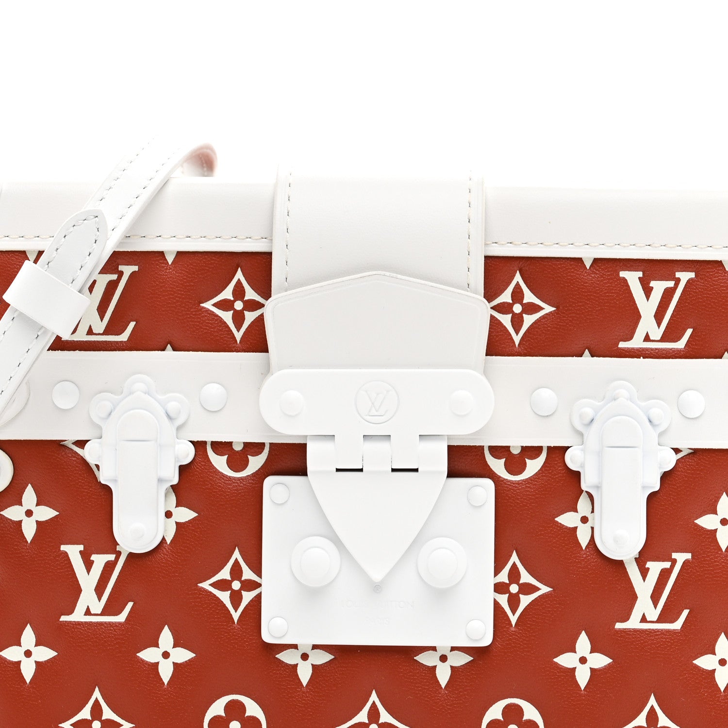 Lambskin Embossed Monogram Petite Malle Brown White