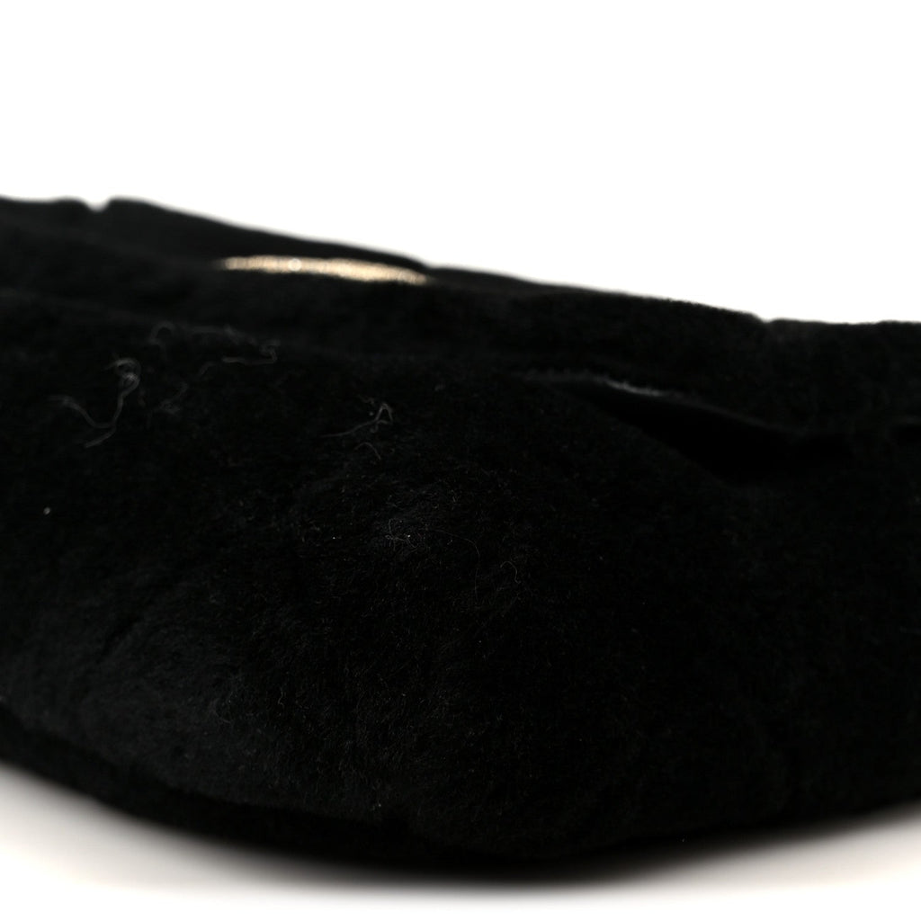 Shearling Lambskin Crystal Strass Flap Black