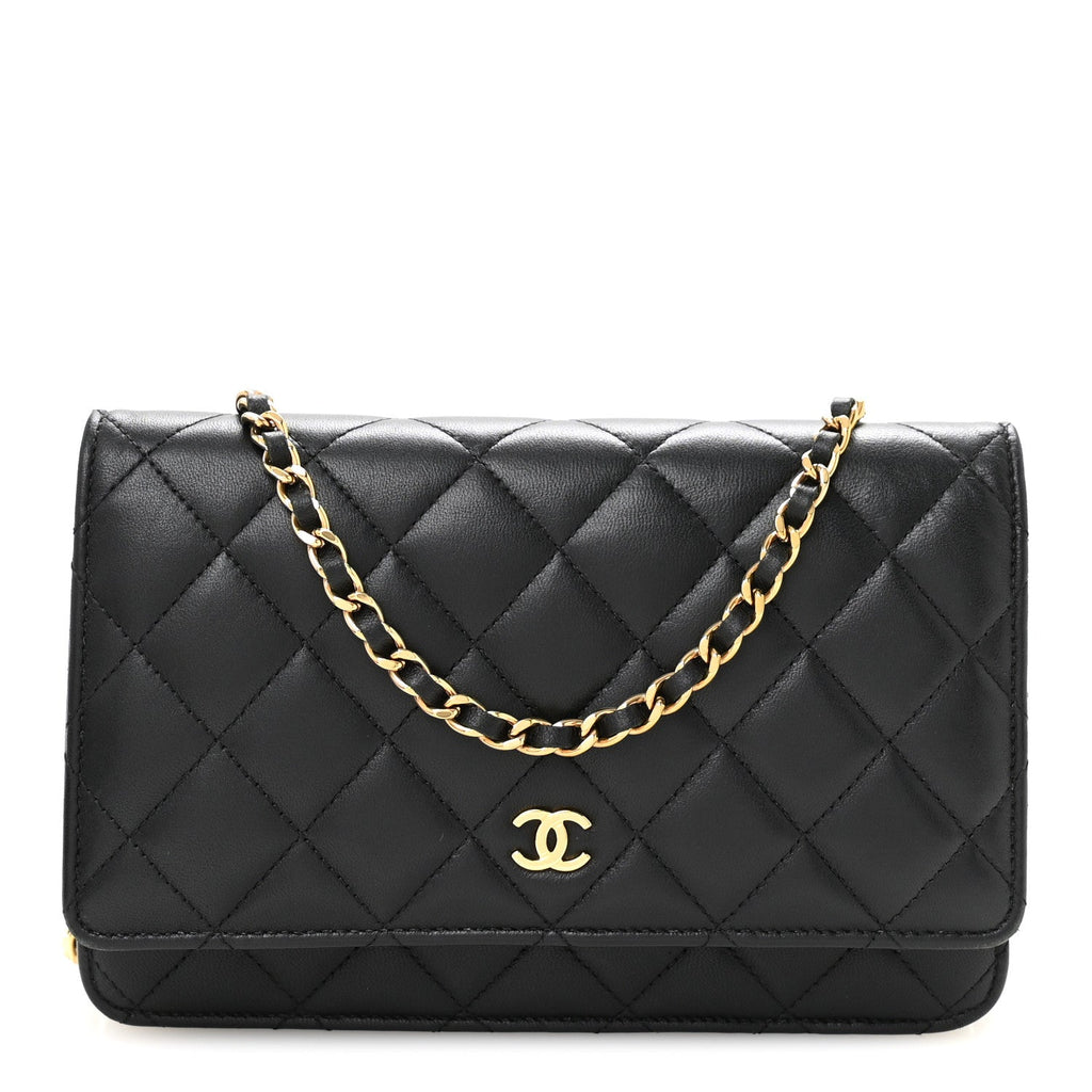 Lambskin Quilted Wallet On Chain WOC Black