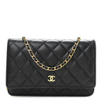Lambskin Quilted Wallet On Chain WOC Black