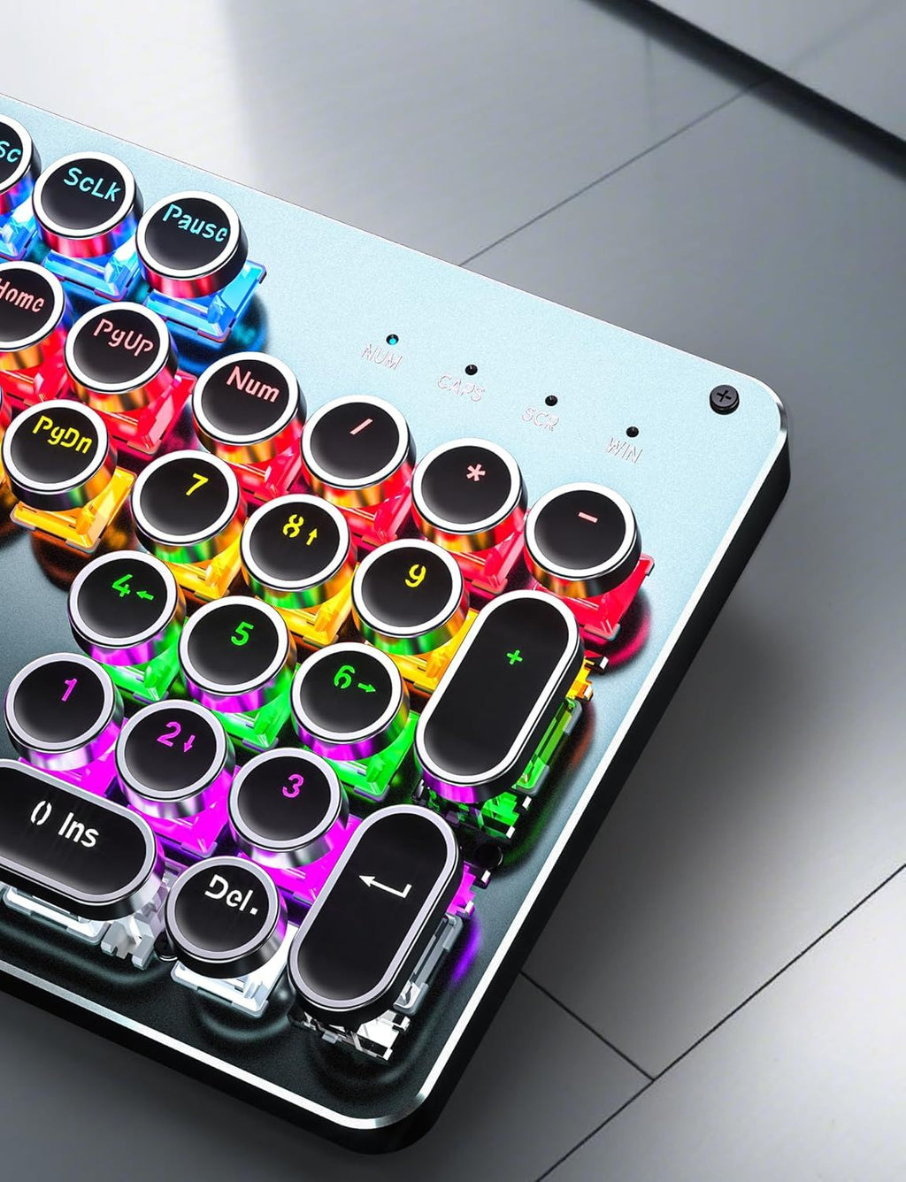 Typewriter Style Mechanical Gaming Keyboard Blue Switch, Rainbow LED Backlit Wired Computer Keyboards Mouse and Pad Combo, Metal Panel Retro Punk Round Keycaps, 104 Keys Anti-Ghost for PC Laptop Gamer