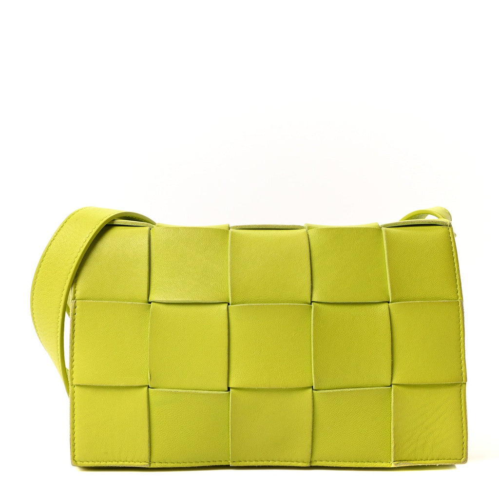 Lambskin Maxi Intrecciato Cassette Crossbody Bag Acid Kiwi