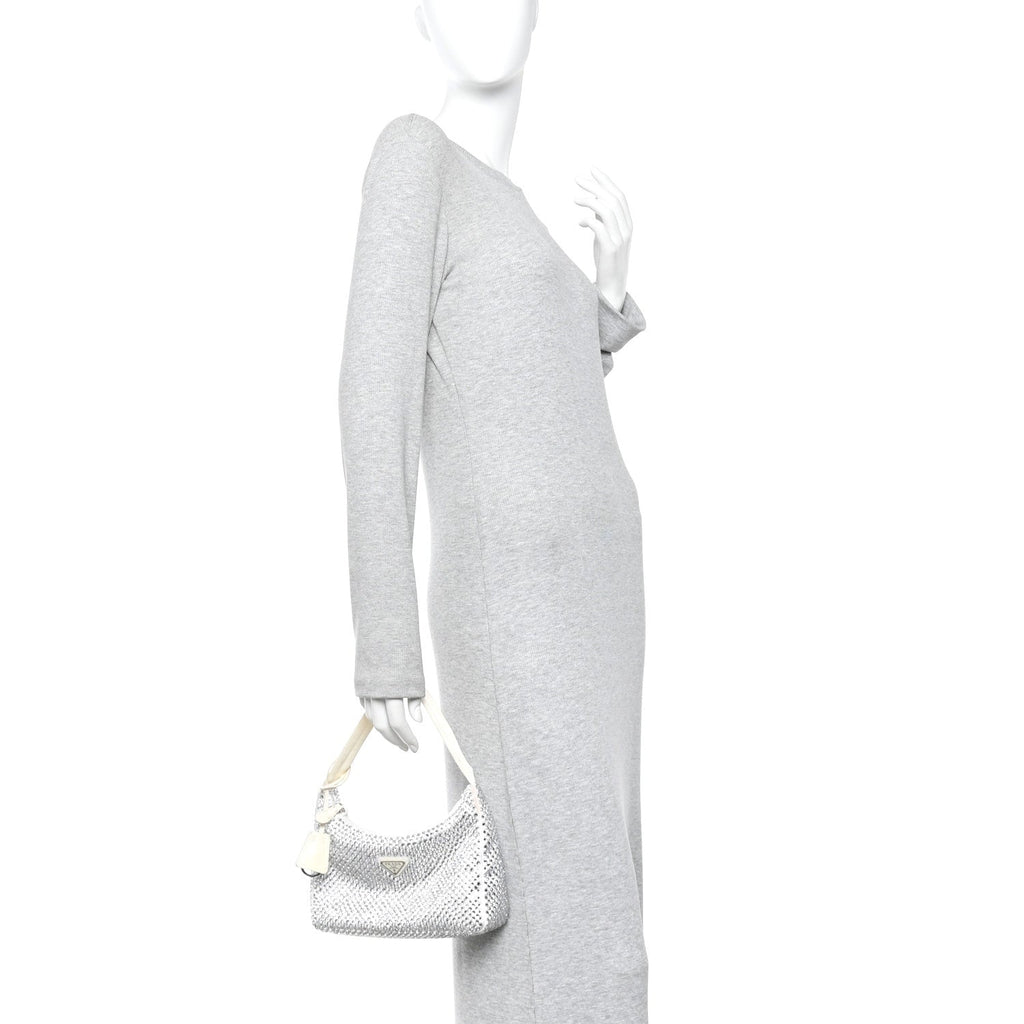 Satin Crystal Mini Re-Edition 2000 Bag White