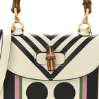 Calfskin Web Geometric Print Small Bamboo 1947 Top Handle Bag White Multi