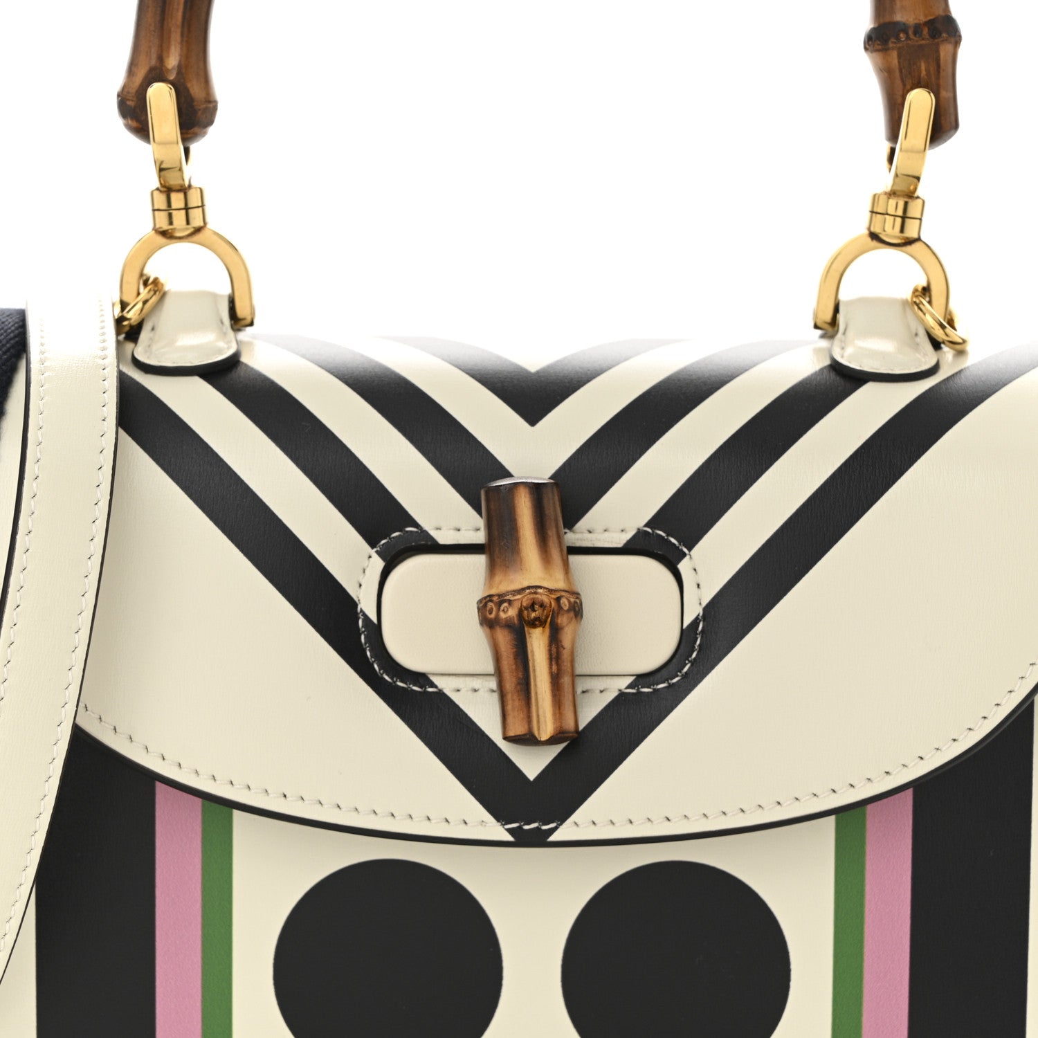 Calfskin Web Geometric Print Small Bamboo 1947 Top Handle Bag White Multi