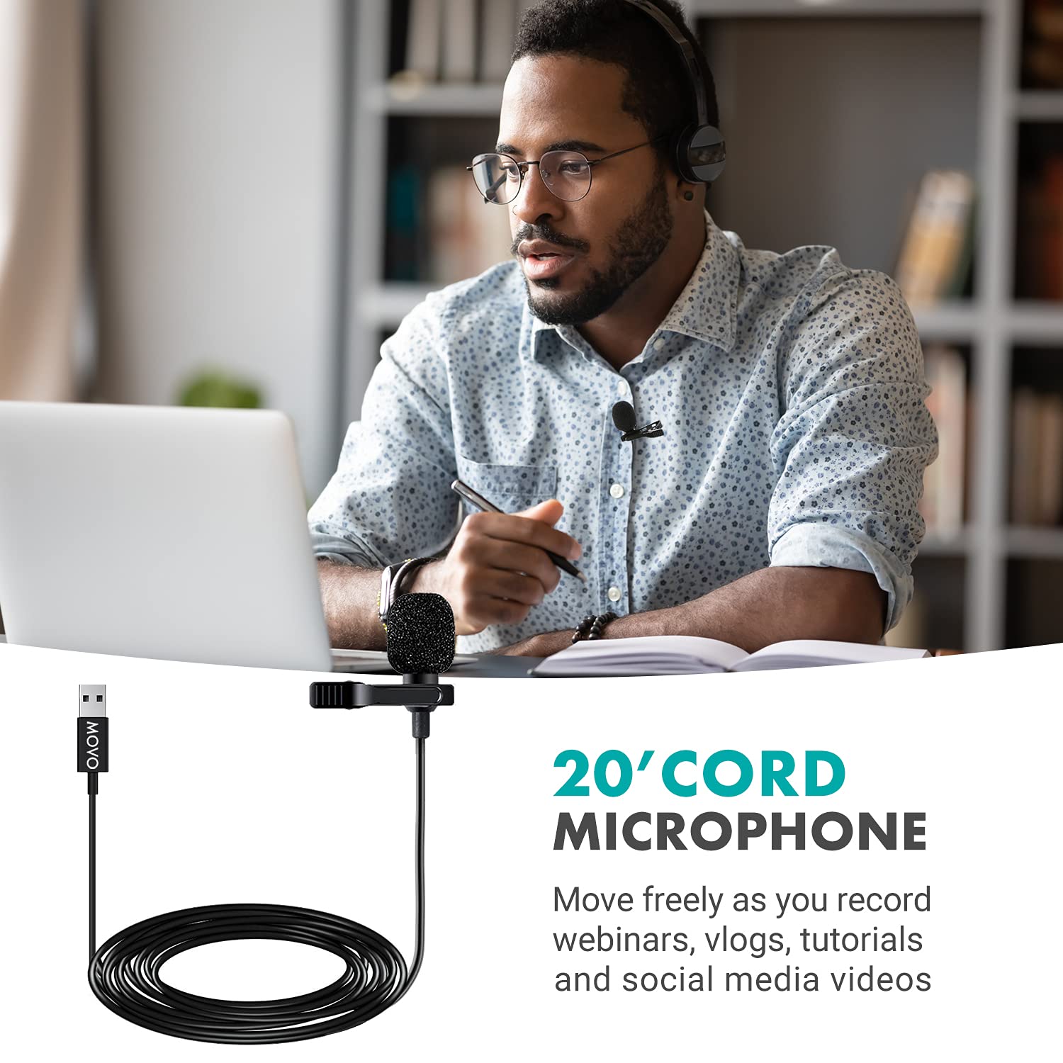 Movo M1 USB Lav Omnidirectional Condenser Mic