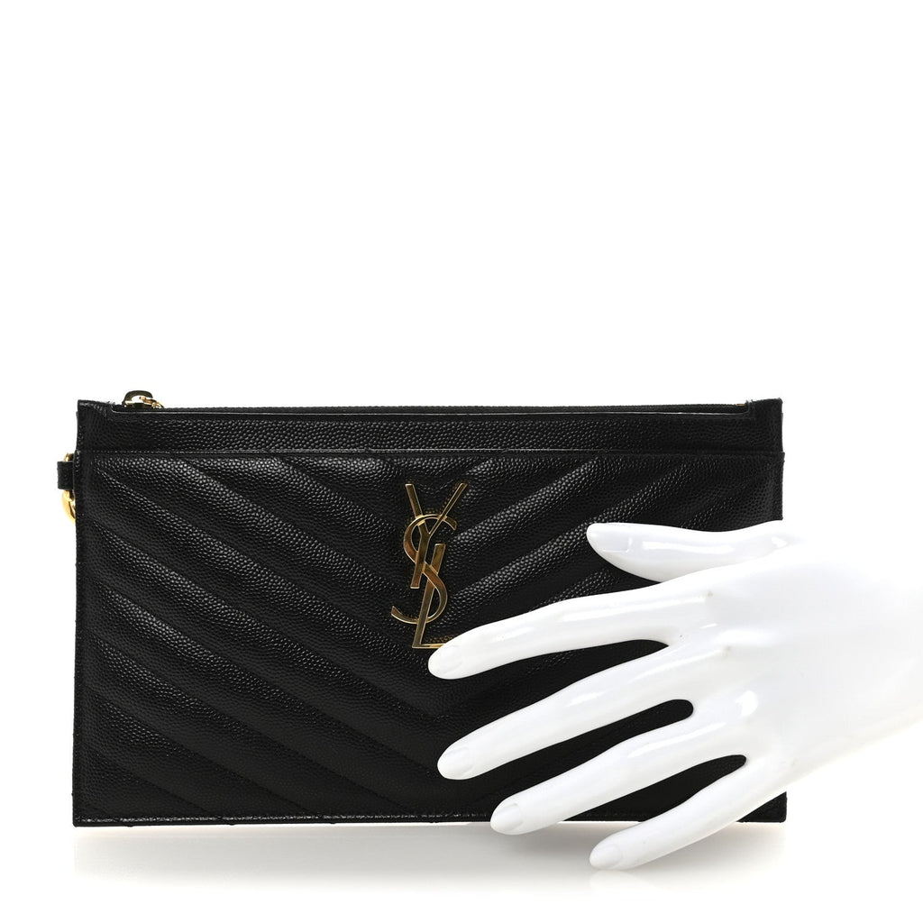 Grain De Poudre Chevron Monogram Large Bill Pouch Black