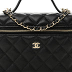 Caviar Quilted Top Handle Slim Vanity With Chain Black