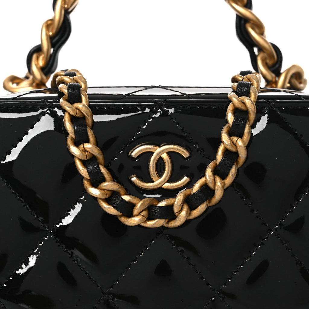 Patent Quilted Top Handle Mini Vanity Case Black