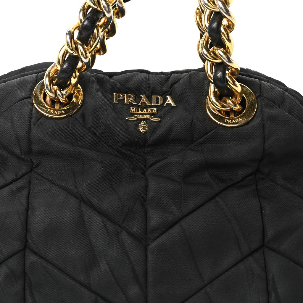 Tessuto Nylon Chevron Catena Bag Black