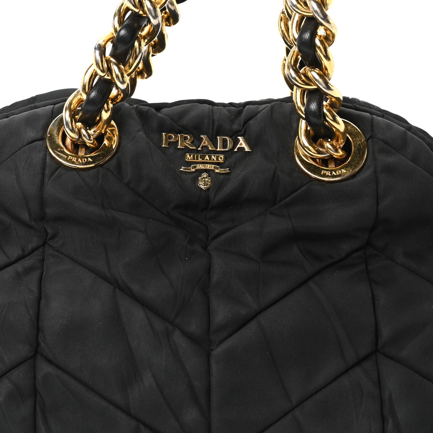 Tessuto Nylon Chevron Catena Bag Black