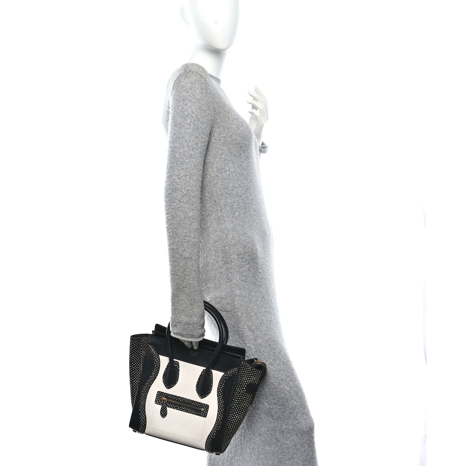 Polka Dot Snakeskin Smooth Calfskin Micro Luggage Black White