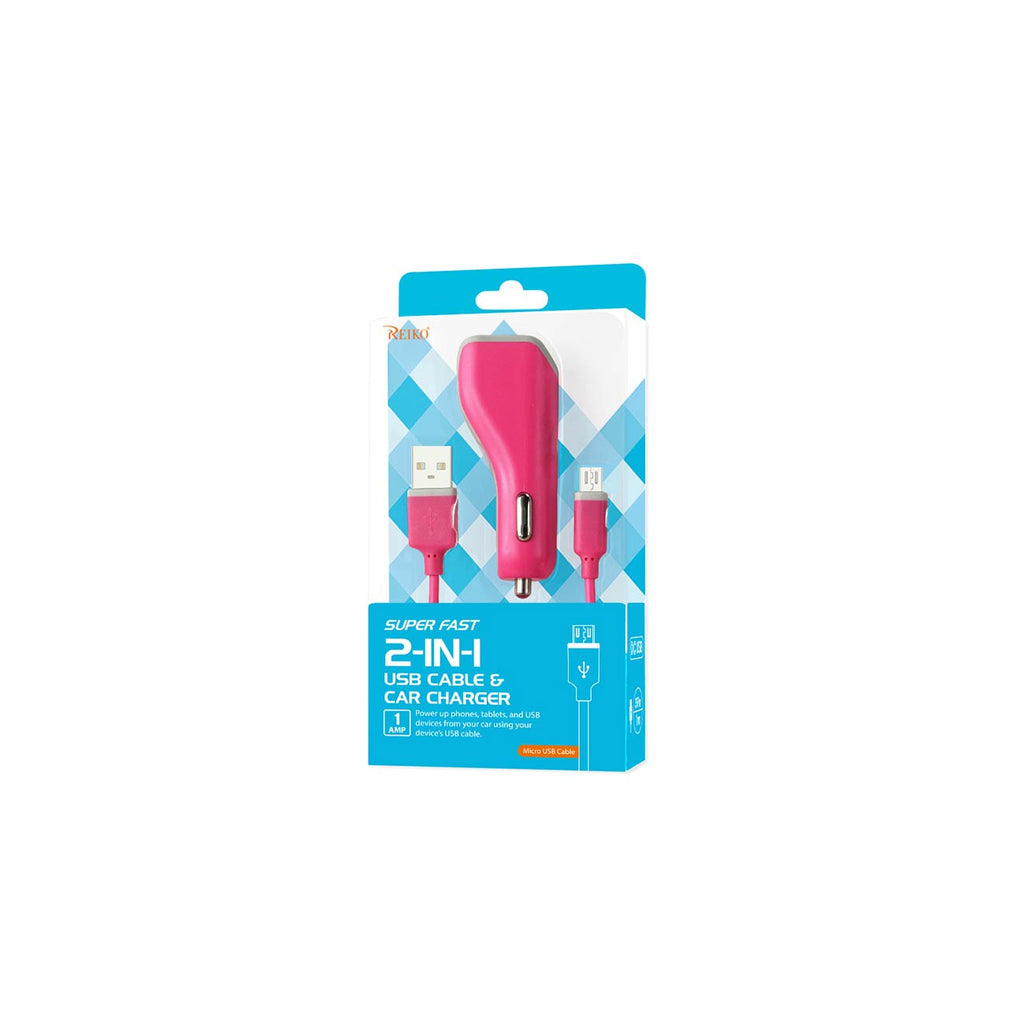 Reiko Micro Usb Car Charger With Data Usb Cable In Hot Pink