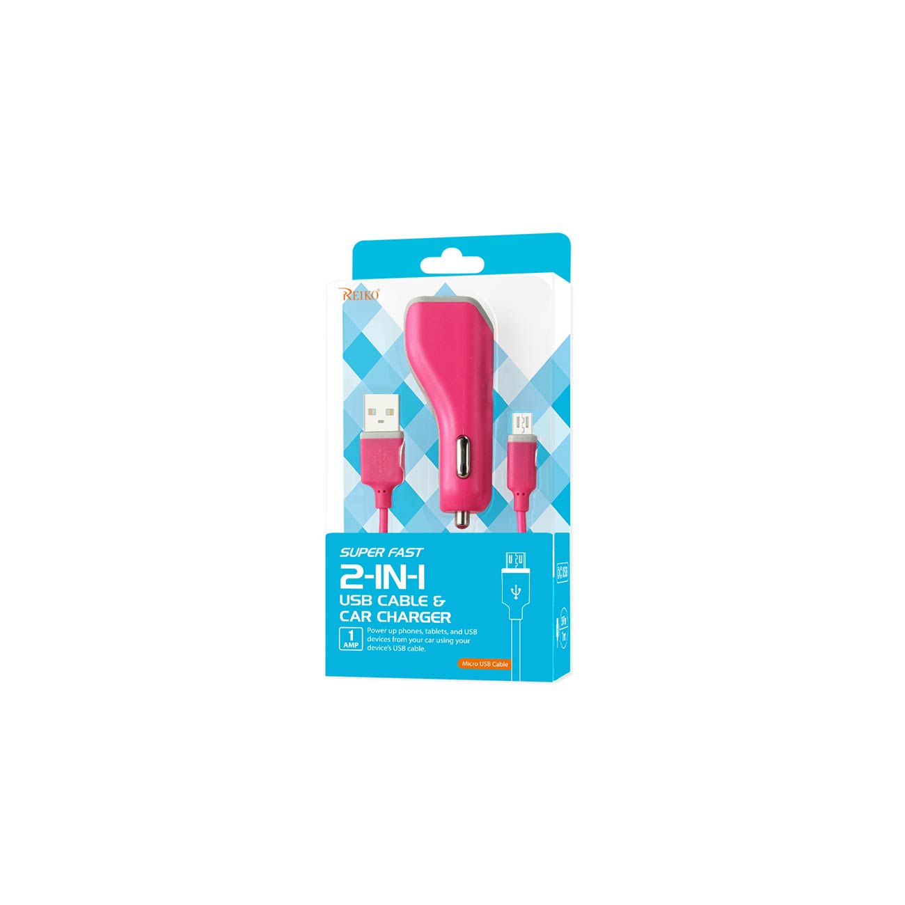 Reiko Micro Usb Car Charger With Data Usb Cable In Hot Pink