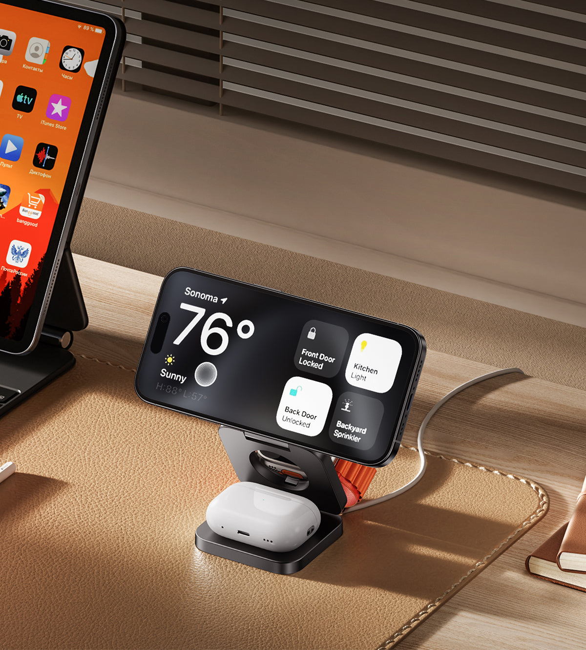 KUXIU X55 3-In-1 Foldable Magnetic Wireless Charging Station - Gray