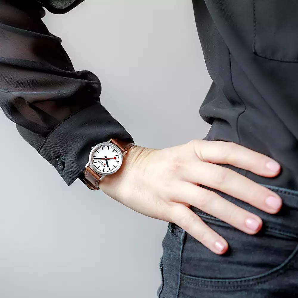 Mondaine Ladies Watch Classic White Brown