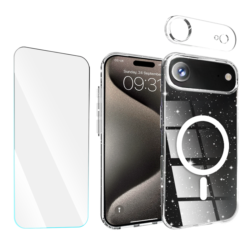 Entronix Bundle Compatible with iPhone 17 Air - [Magnetic] Glitter Clear Case, 1 Clear Screen Protector & 1 Camera Lens Protector