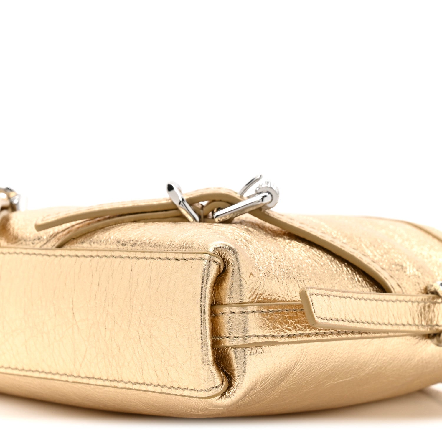 Metallic Tumbled Calfskin Nano Voyou Bag Golden Sand