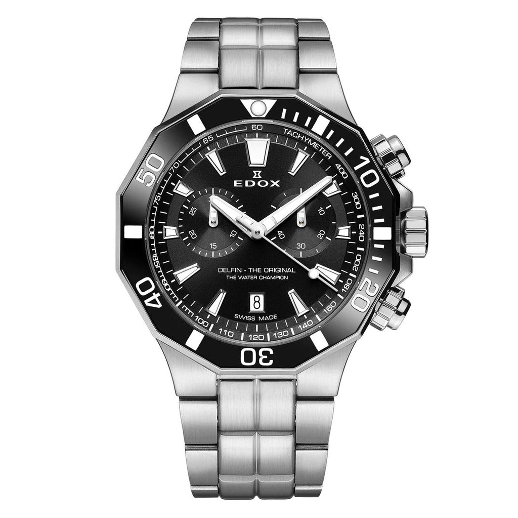 Edox Men's Watch Delfin The Original Chronograph Black Steel