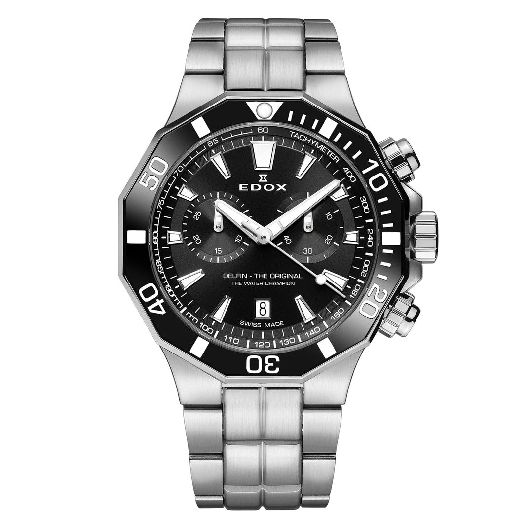 Edox Men's Watch Delfin The Original Chronograph Black Steel
