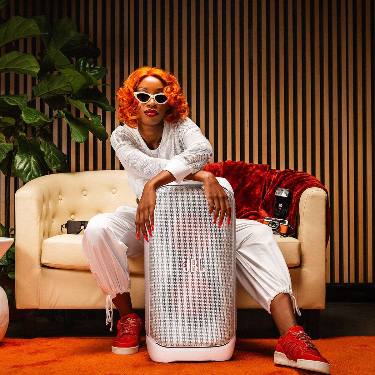 JBL PartyBox Club 120 Portable Party Speaker with Wireless Two Microphone System (White)