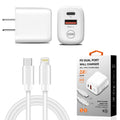 20W Pd Dual Ports Travel Wall Charger Adapter Fast Charging With 4Ft Usb-C To 8-Pin Cable