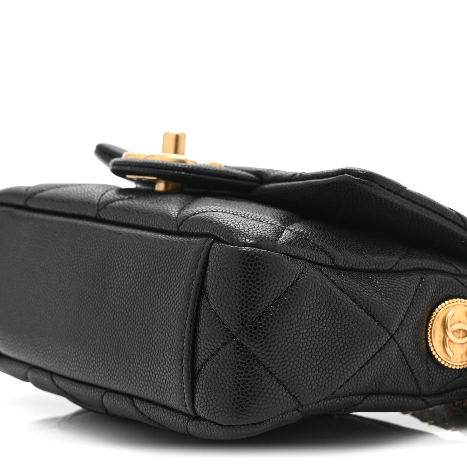 Caviar Quilted Mini Twist Your Buttons Flap Black