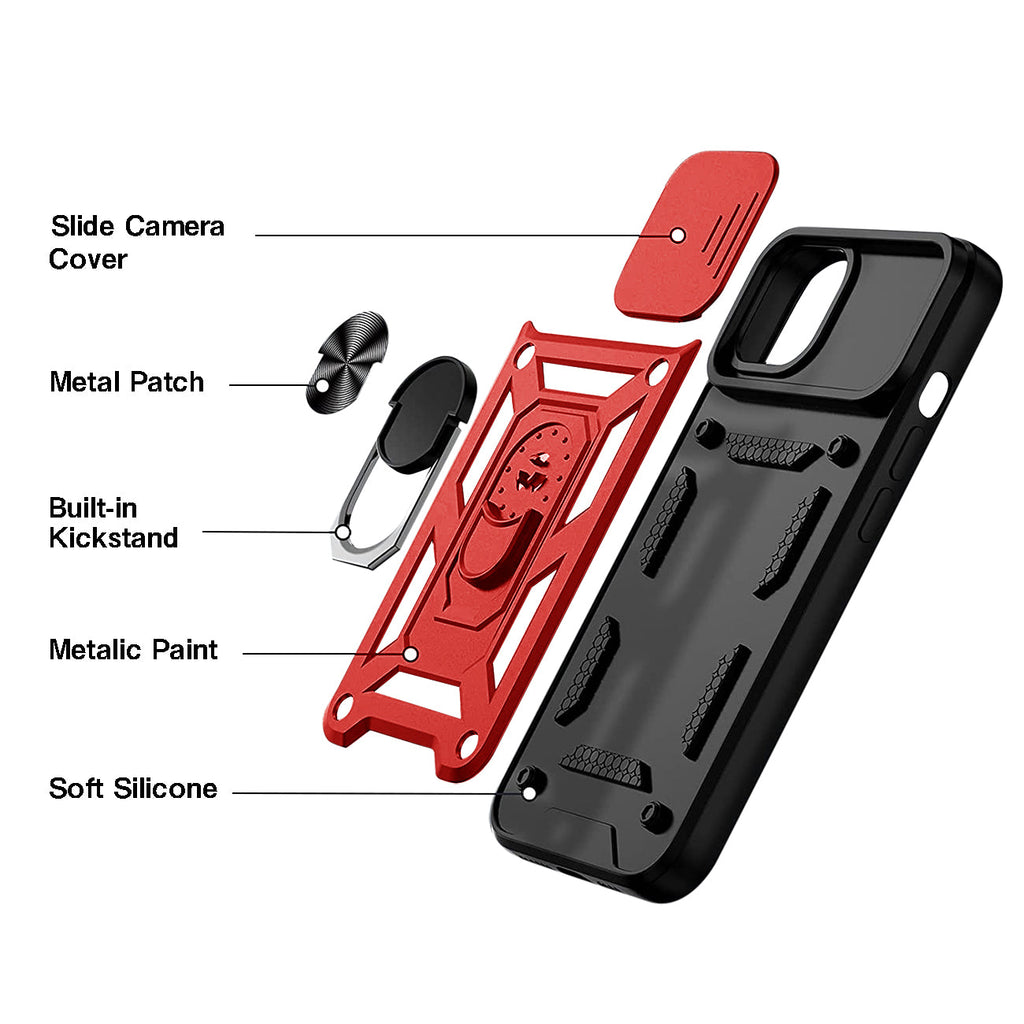 Kickstand Ring Holder With Slide Camera Cover Tpu Magnetic Car Mount For Apple Iphone 13 In Red