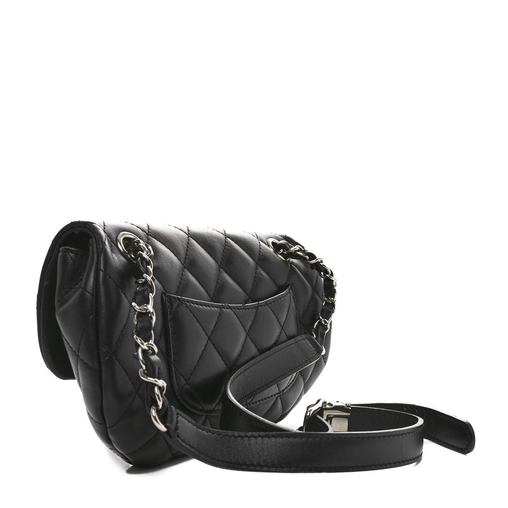 Calfskin Quilted CC Uniform Flap Belt Bag Black