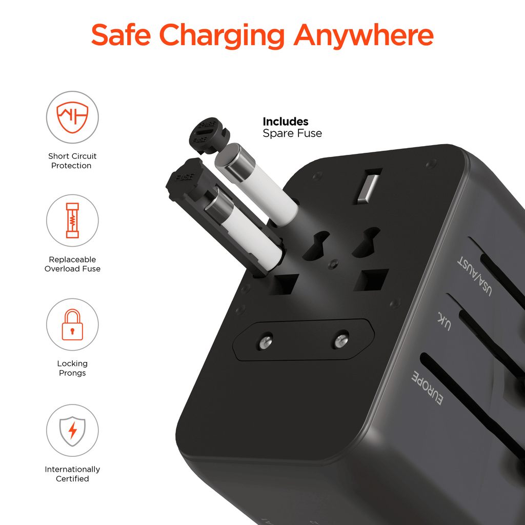 WorldCharge Universal Travel Adapter with USB-C