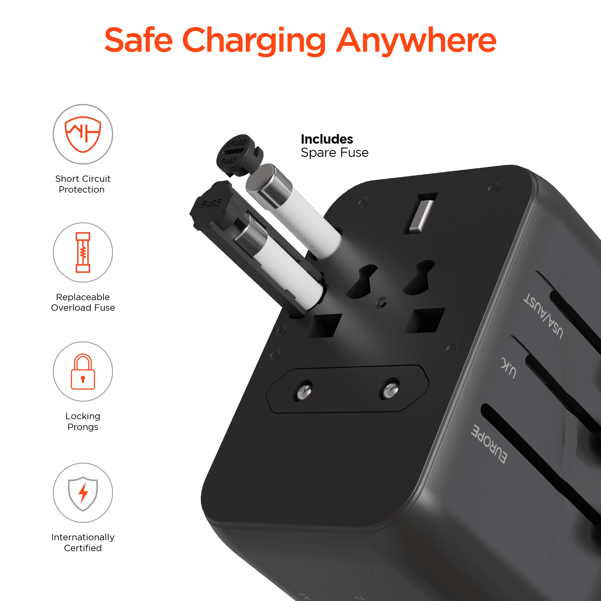 WorldCharge Universal Travel Adapter with USB-C