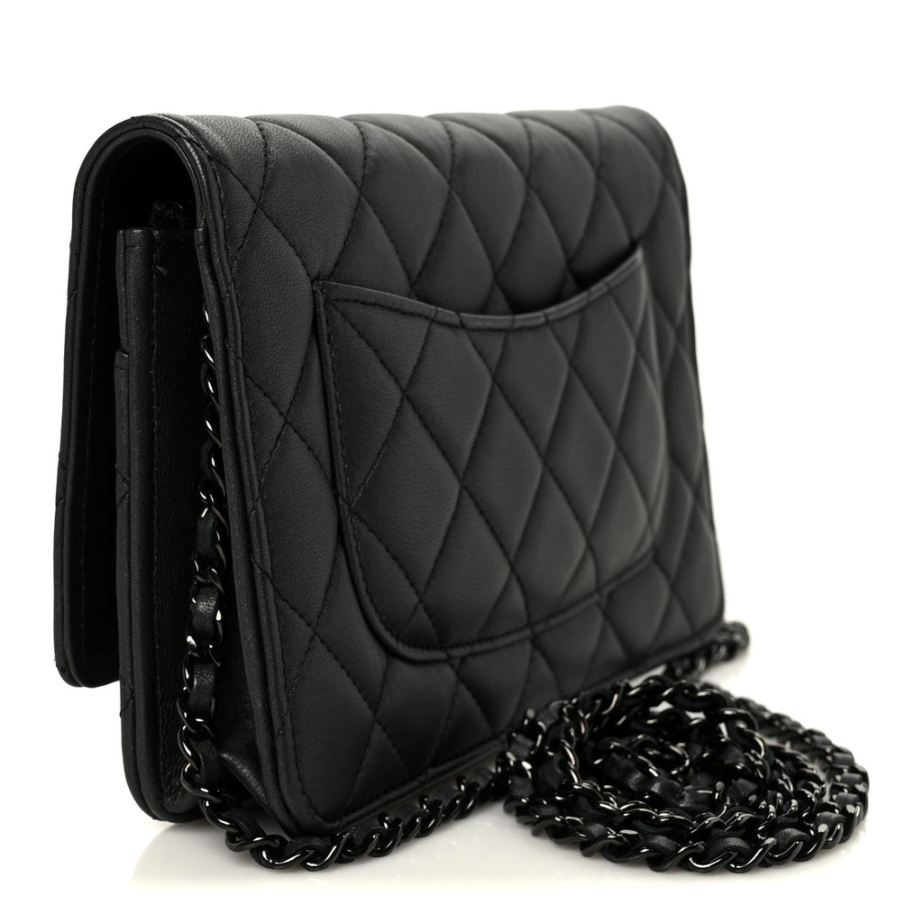 Lambskin Quilted Wallet On Chain WOC So Black