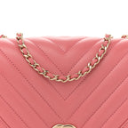 Calfskin Chevron Quilted Mini Statement Flap Pink