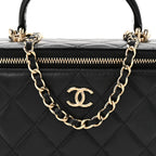 Lambskin Quilted Small Top Handle Vanity Case With Chain Black