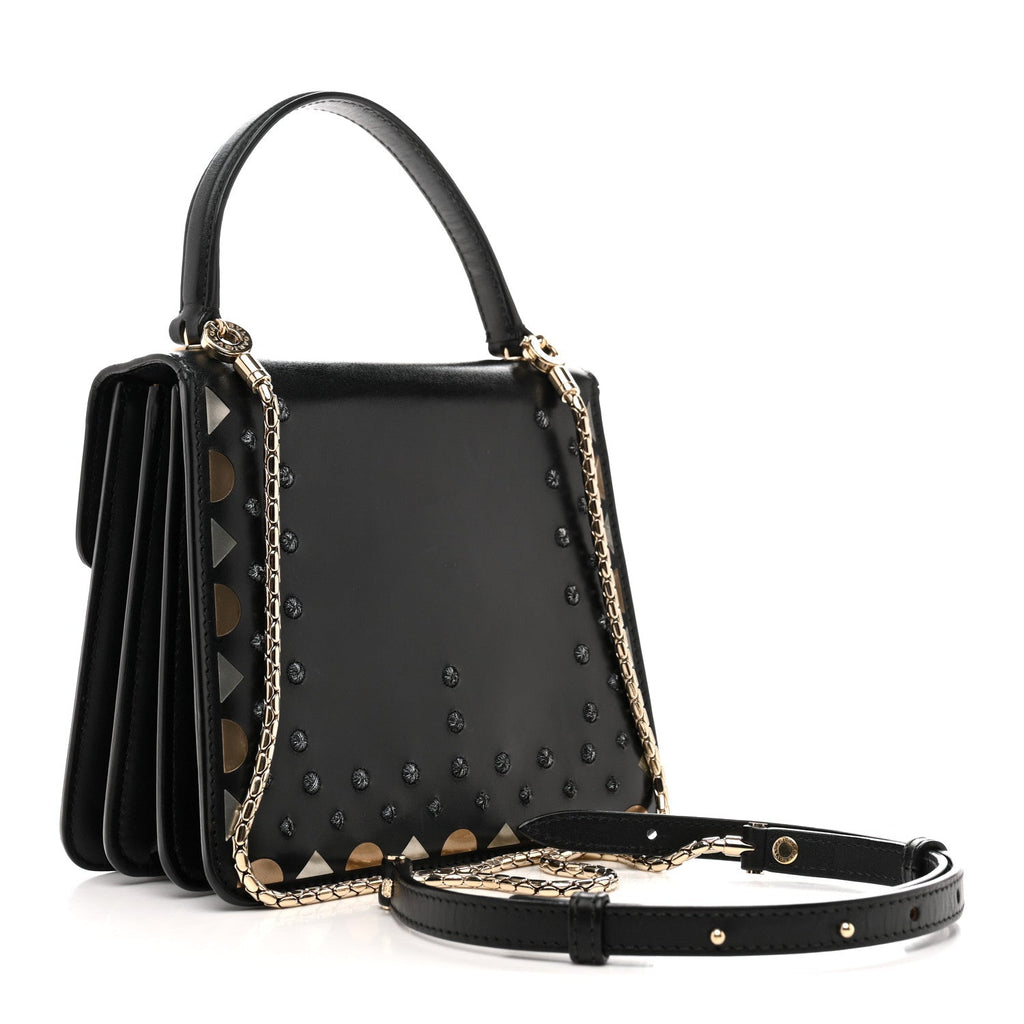 Calfskin Studded Serpenti Forever Top Handle Black
